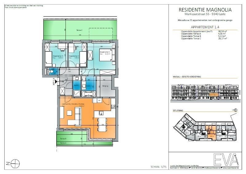 Appartement te  koop in Lede 9340 315000.00€ 3 slaapkamers 98.58m² - Zoekertje 319585